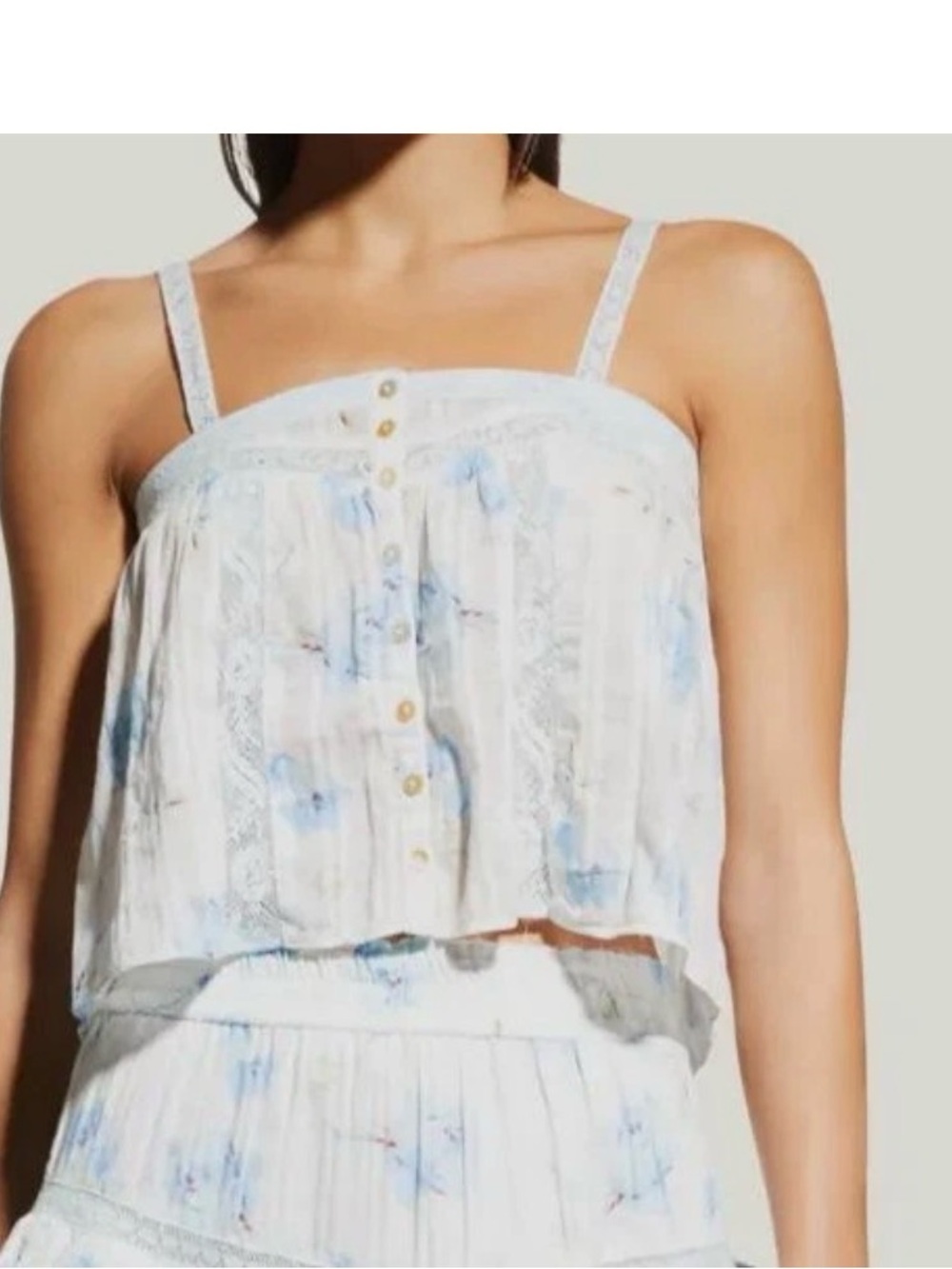 LoveShackFancy Floral Lace Trim Camisole Top Small Coquette Cottagecore